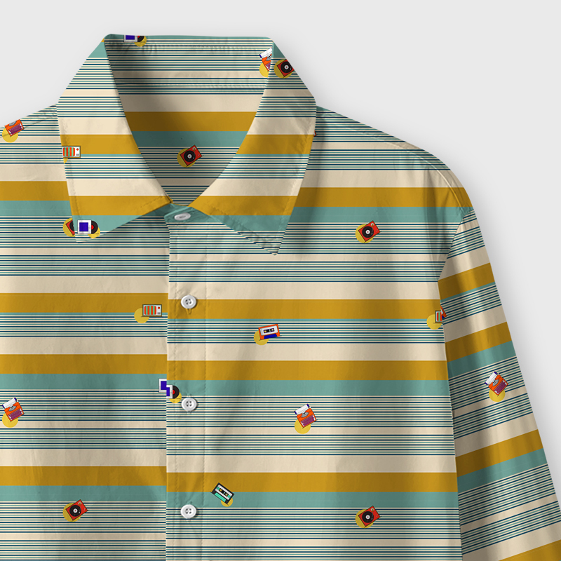 Retro Striped Cassette Tape Geek Long-Sleeved Shirt