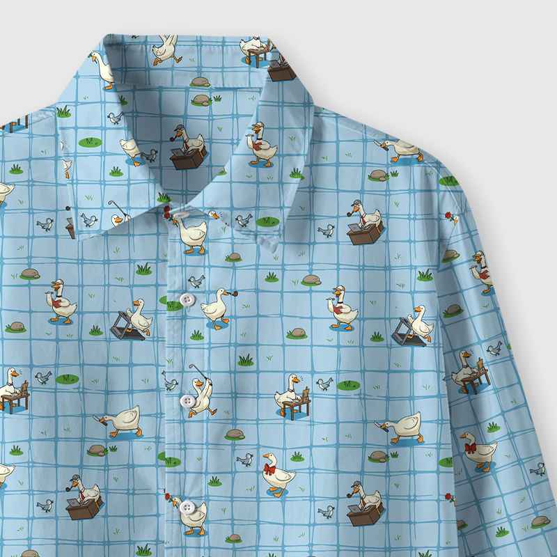 Blue Checkered Goose Geek Long-Sleeved Shirt