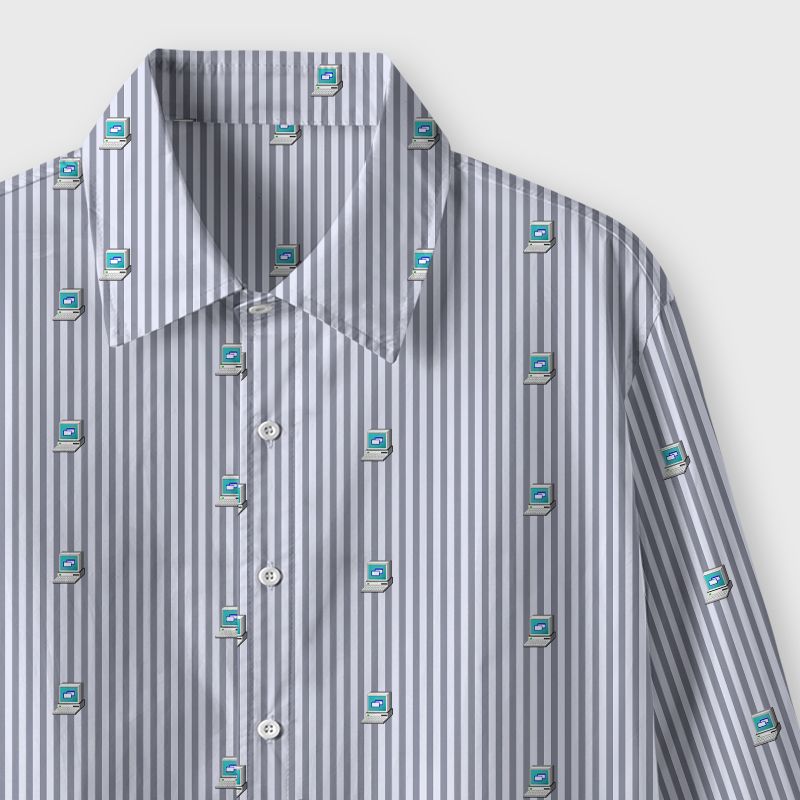 Striped Computer Icon Geek Long-Sleeved Shirt