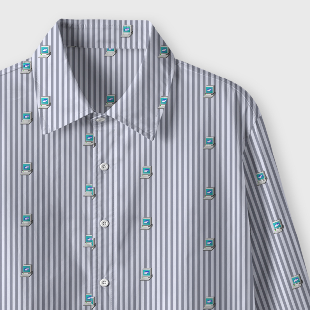 Striped Computer Icon Geek Long-Sleeved Shirt