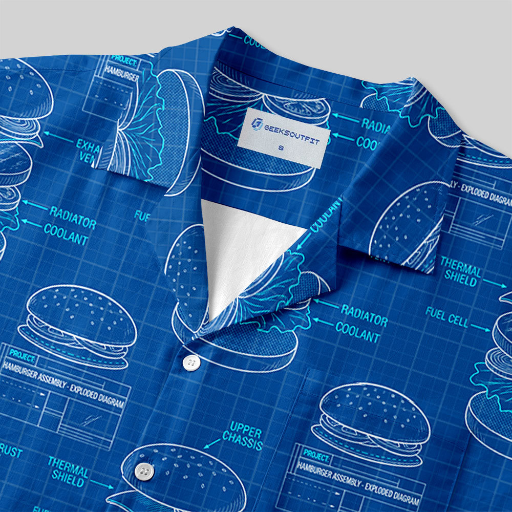 Burger Blueprint Button Up Pocket Shirt