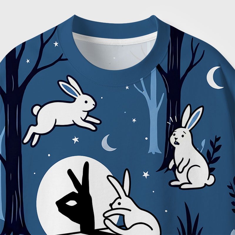 Funny Rabbit Hand Shadow Geek All-Over Print T-Shirt