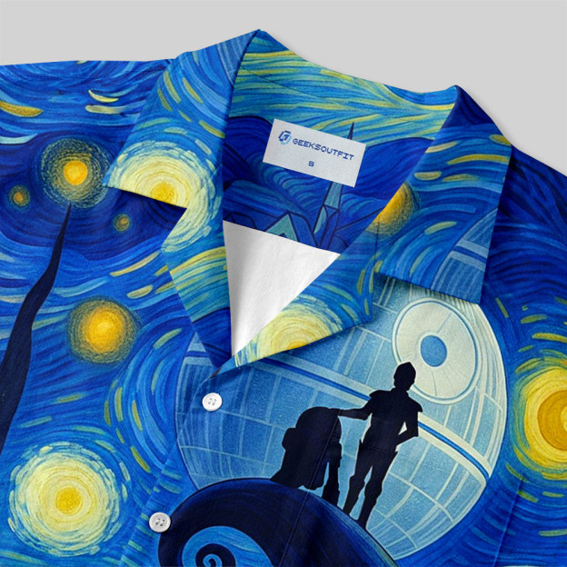 Robot Under The Starry Night Button Up Pocket Shirt