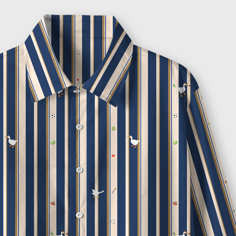 Striped Blue Goose Geek Long-Sleeved Shirt