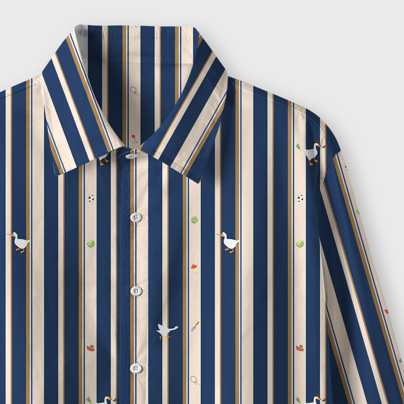 Striped Blue Goose Geek Long-Sleeved Shirt