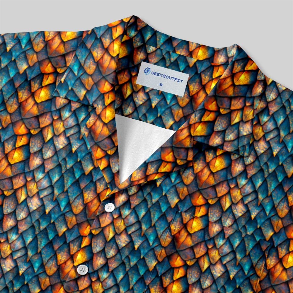 Sleek Sci Fi Dragon Scales Button Up Pocket Shirt