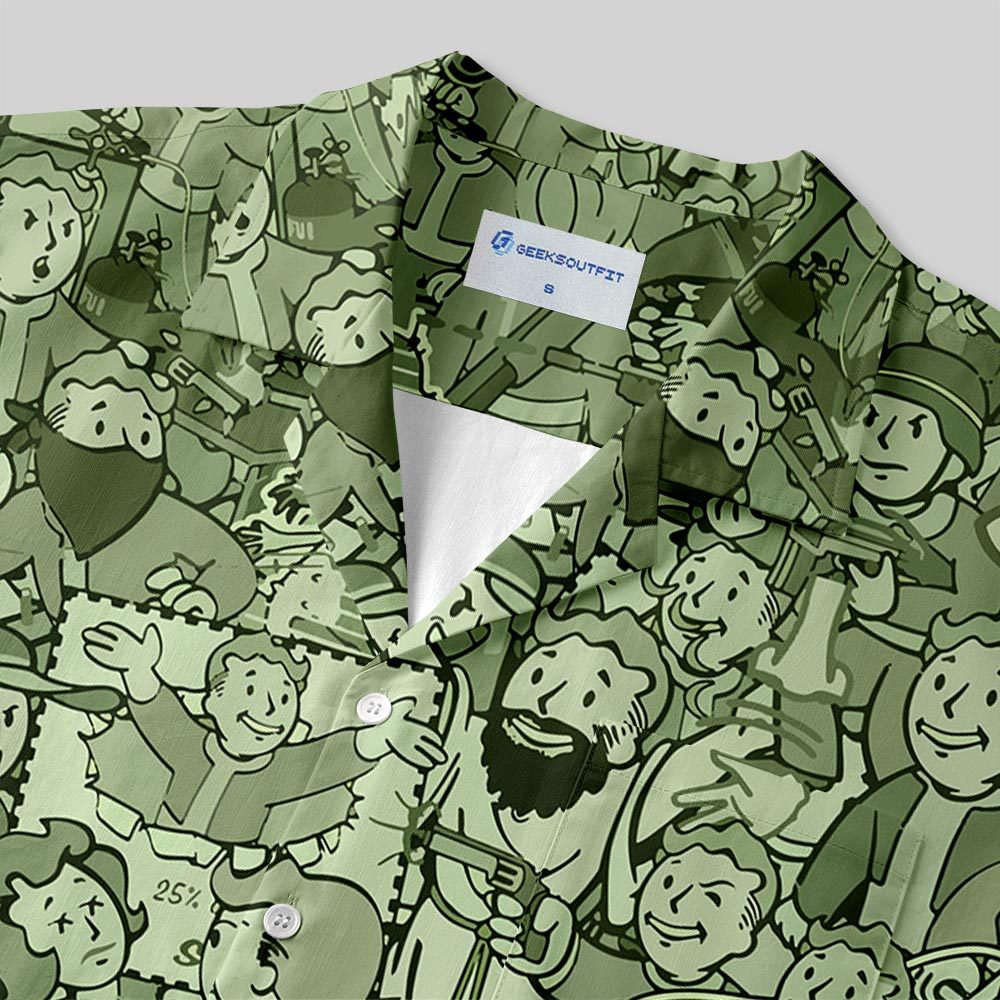 Vault Boy Green Button Up Pocket Shirt