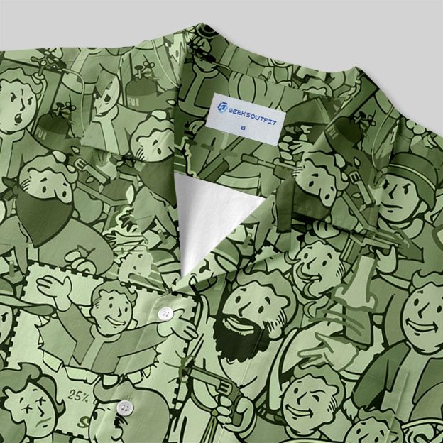 Vault Boy Green Button Up Pocket Shirt
