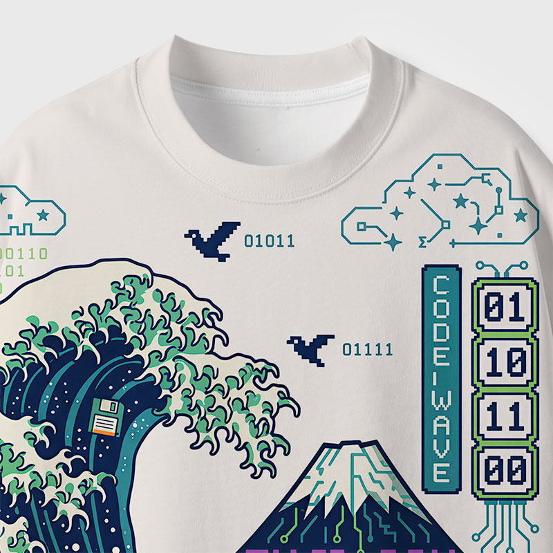 Algorithmic Ocean Geek Eco Oversized Graphic Tees