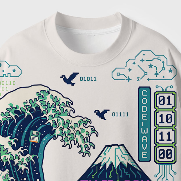 Algorithmic Ocean Geek Eco Oversized Graphic Tees