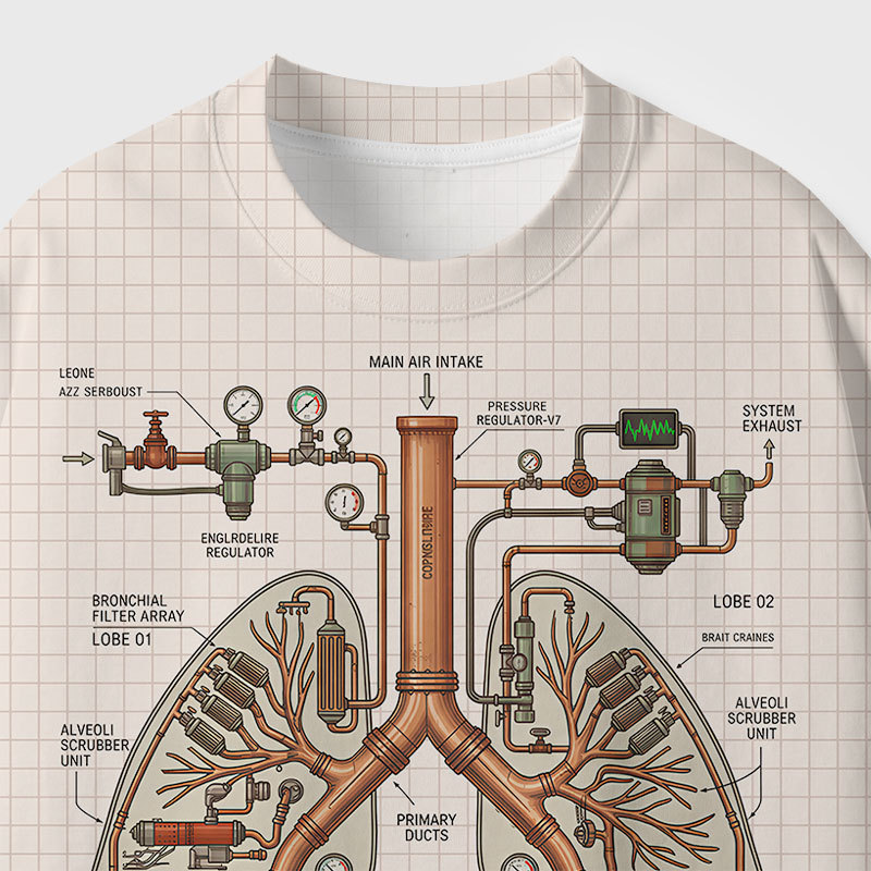 Mechanical Lungs Blueprint Geek Eco Oversized Graphic Tees