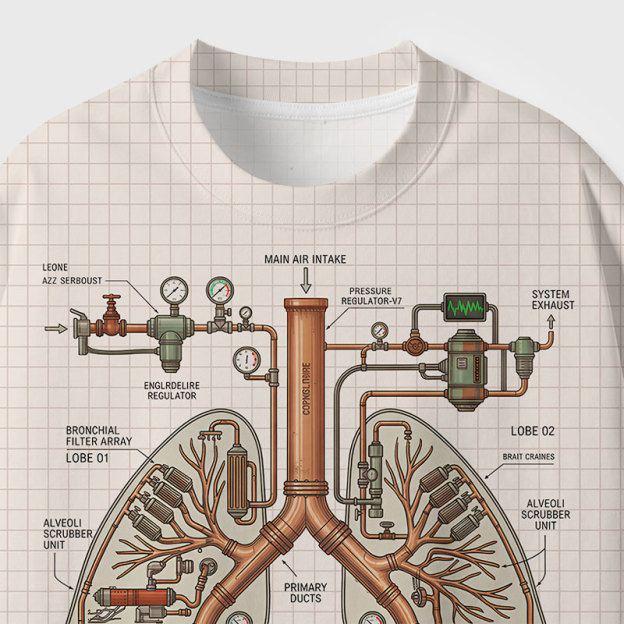 Mechanical Lungs Blueprint Geek Eco Oversized Graphic Tees