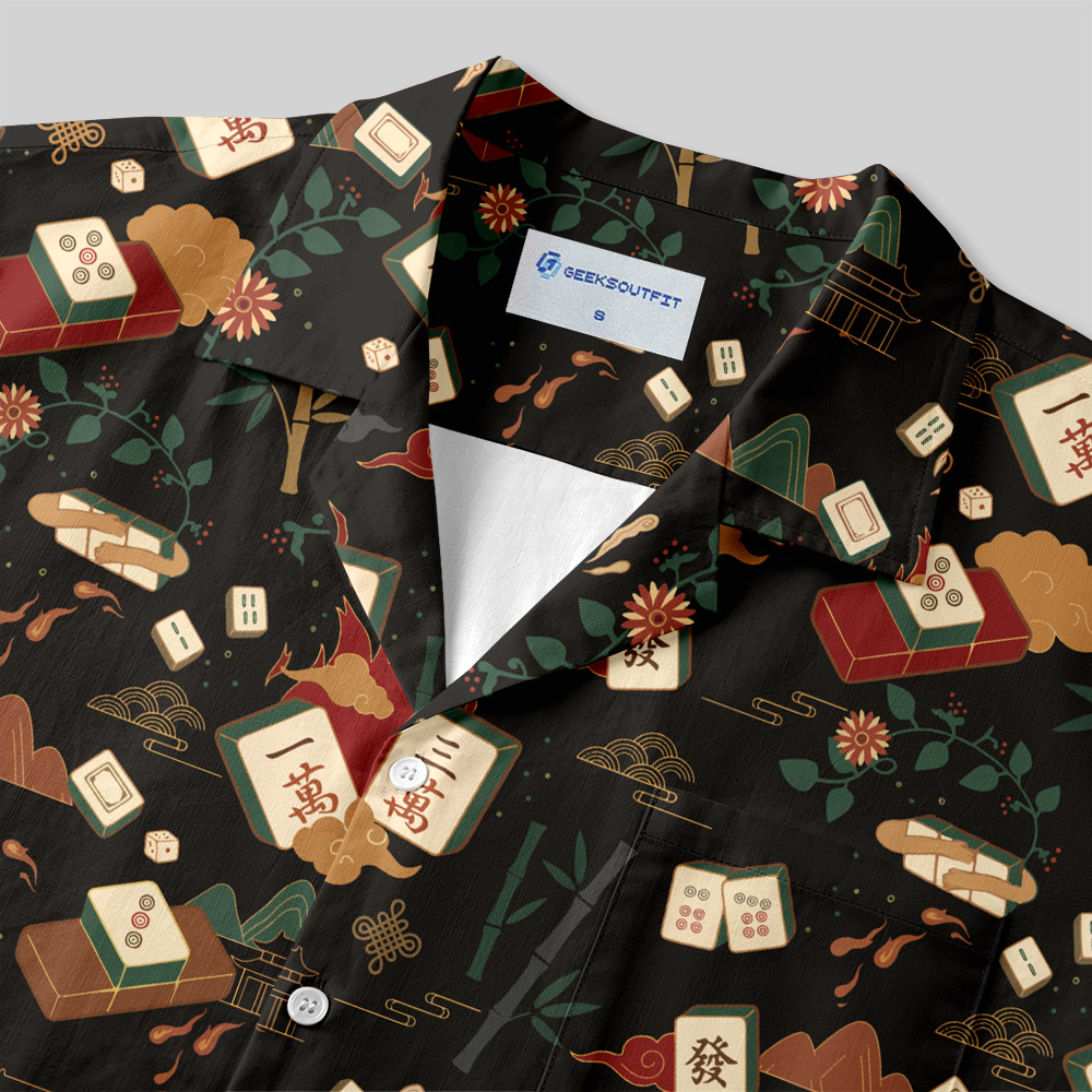 The Grandmaster Vintage Mahjong Tile Button Up Pocket Shirt