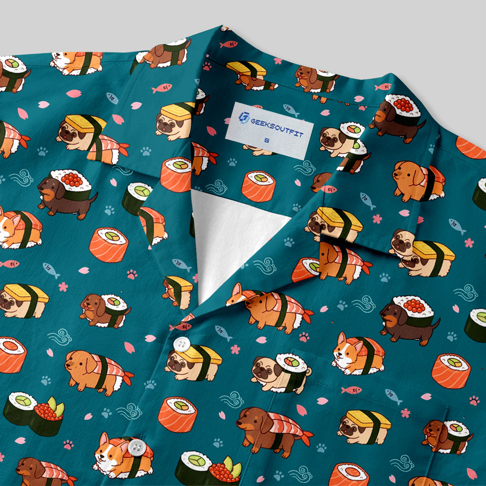 Ocean Sushi Pup Button Up Pocket Shirt