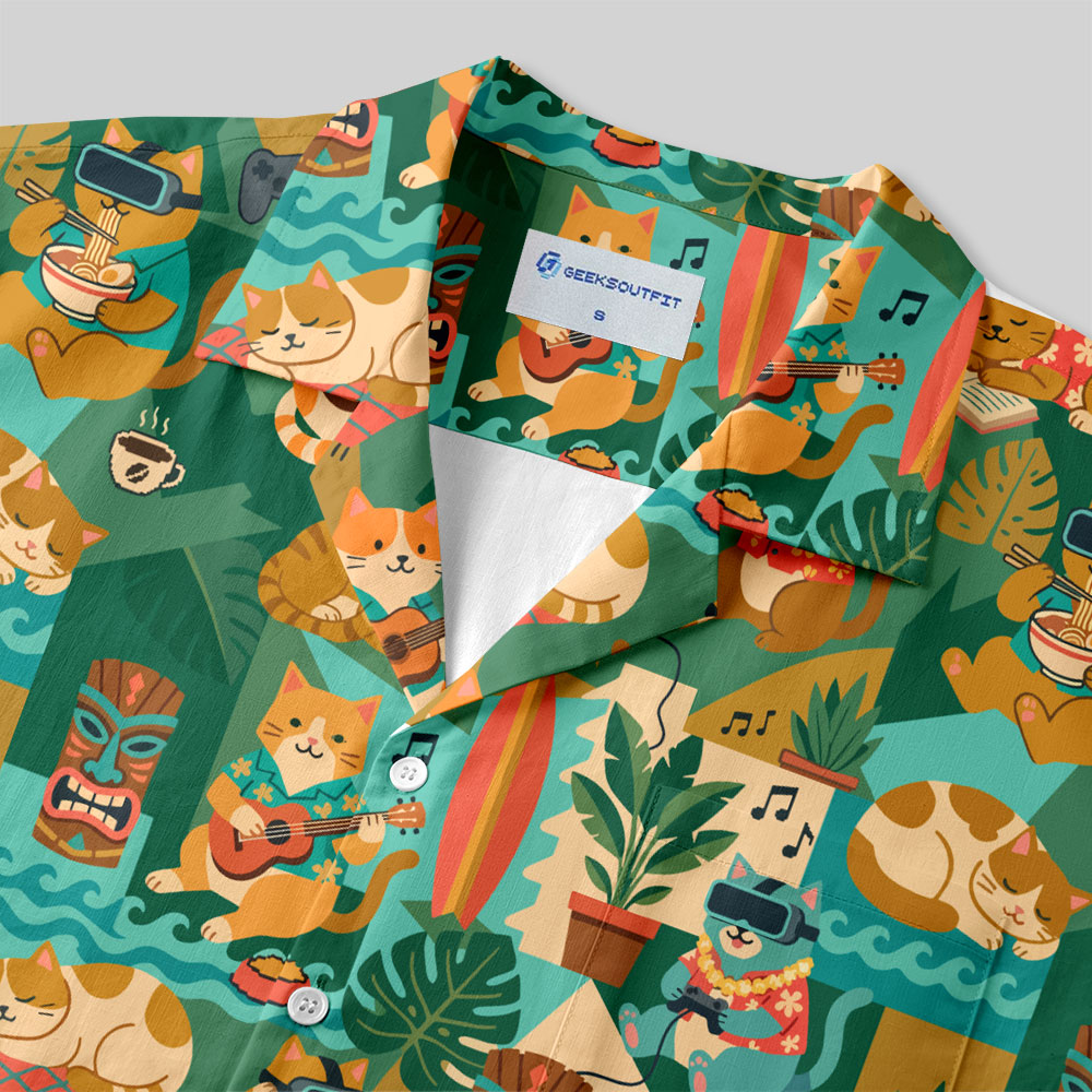 Meow-Laxing Lazy Cat Button Up Pocket Shirt