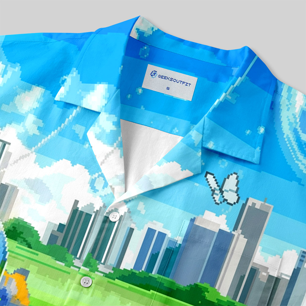 Virtual Escape Retro Web Aesthetic Button Up Pocket Shirt