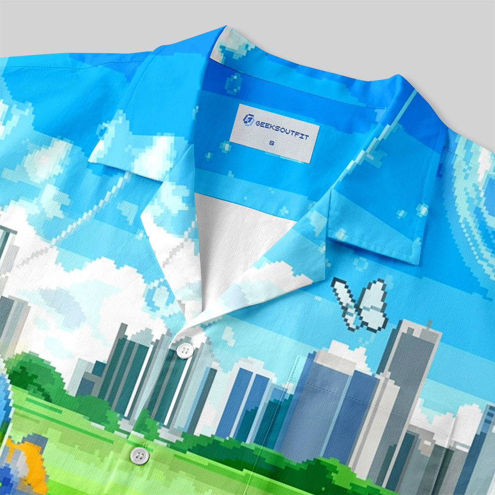 Virtual Escape Retro Web Aesthetic Button Up Pocket Shirt