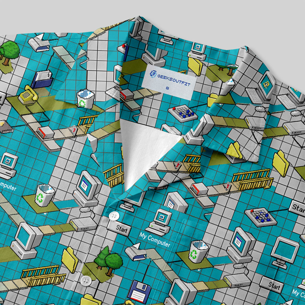 System Reboot 90s Desktop Aesthetic Button Up Pocket Shirt