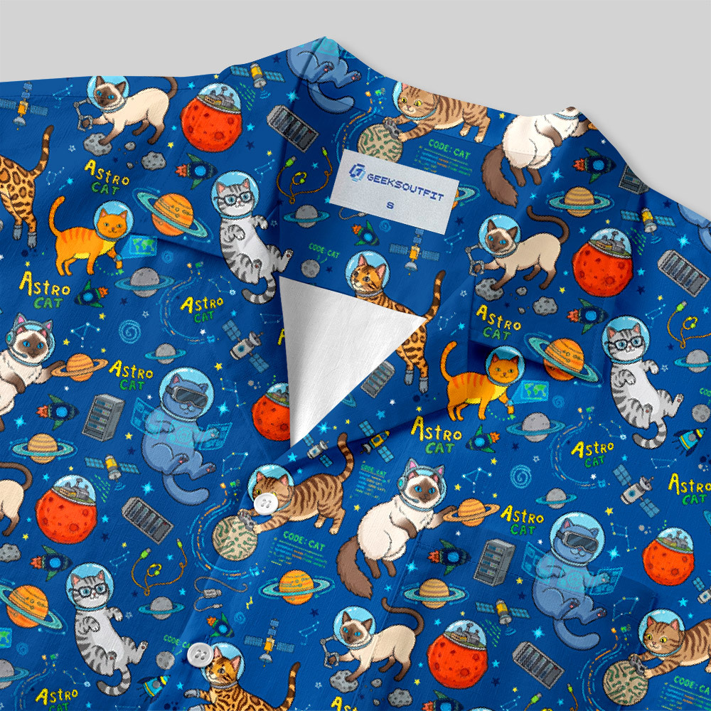 Retro Space Kittens Button Up Pocket Shirt