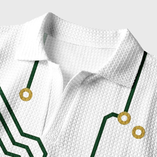 White Microchip Design Geek Crochet Polo Shirt
