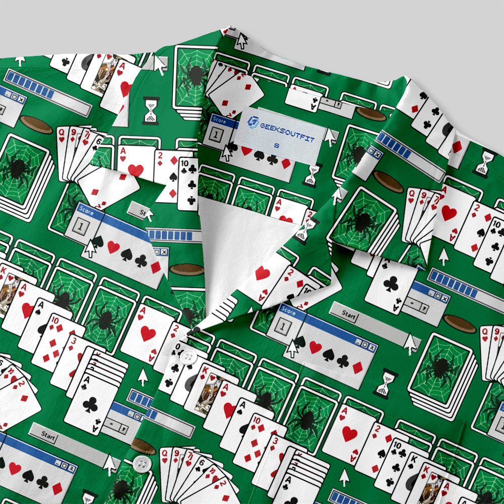 Vintage Desktop Card Game Button Up Pocket Shirt