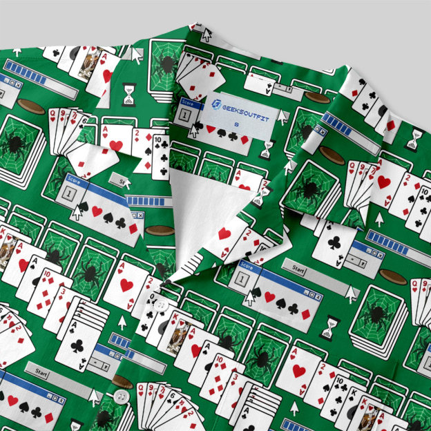 Vintage Desktop Card Game Button Up Pocket Shirt