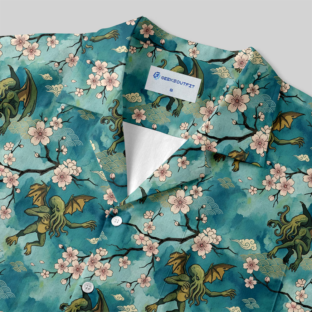 Ukiyo-e Style Cthulhu Button Up Pocket Shirt