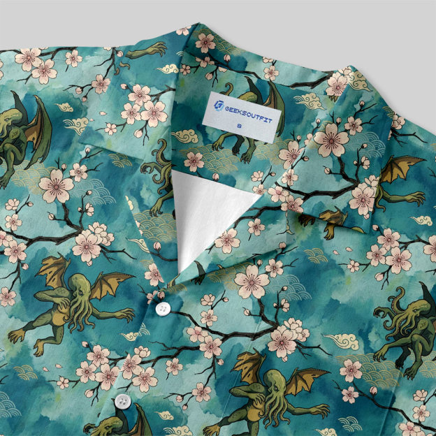 Ukiyo-e Style Cthulhu Button Up Pocket Shirt