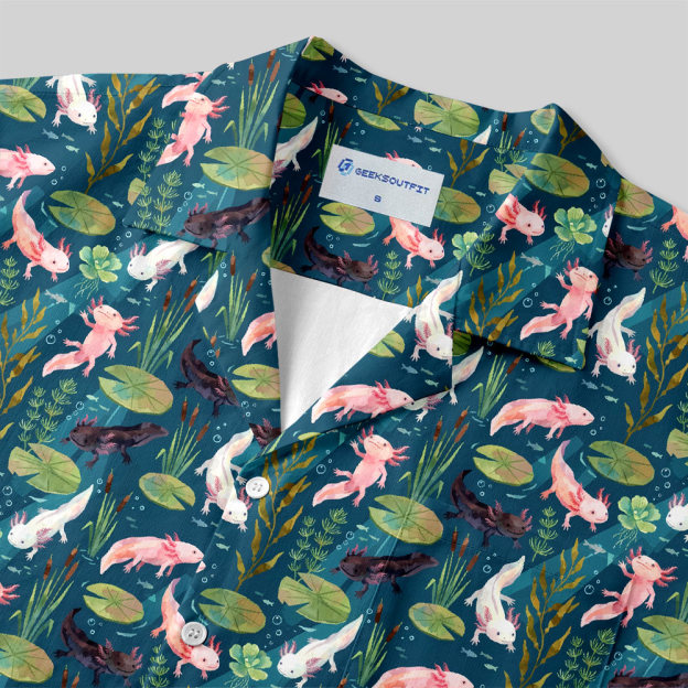 Deep Water Lily & Axolotl Botanical Button Up Pocket Shirt