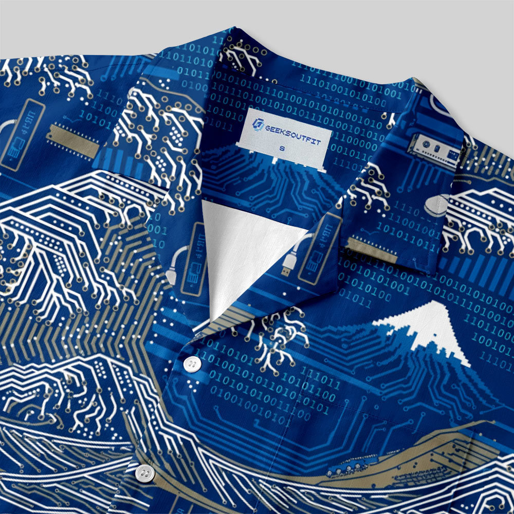 Great Wave Circuit Board Button Up Pocket Shirt