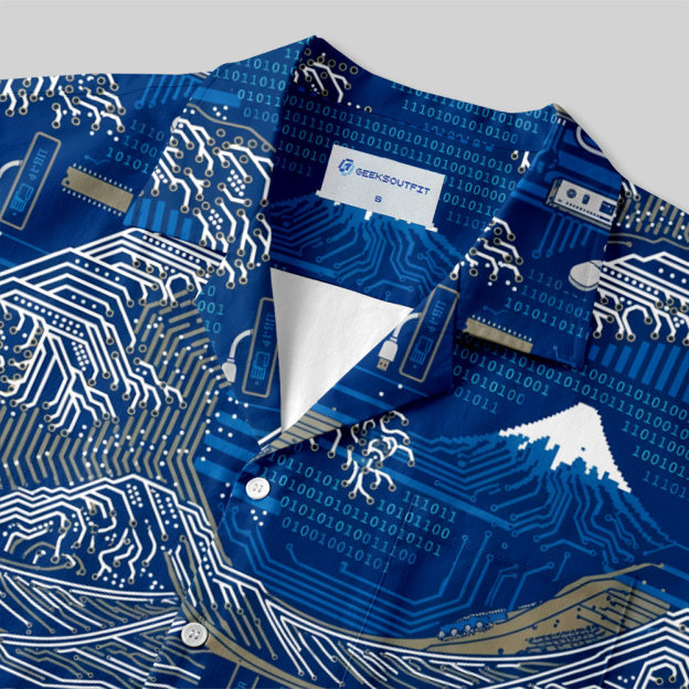 Great Wave Circuit Board Button Up Pocket Shirt