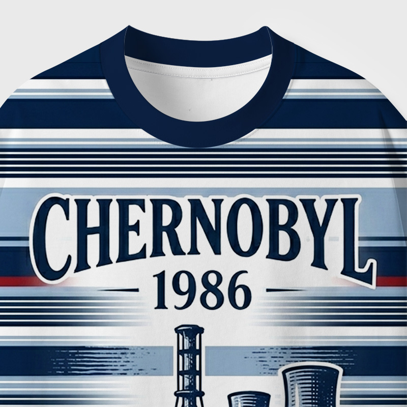 Chernobyl 1986 Industrial Striped Geek Eco Oversized Graphic Tees