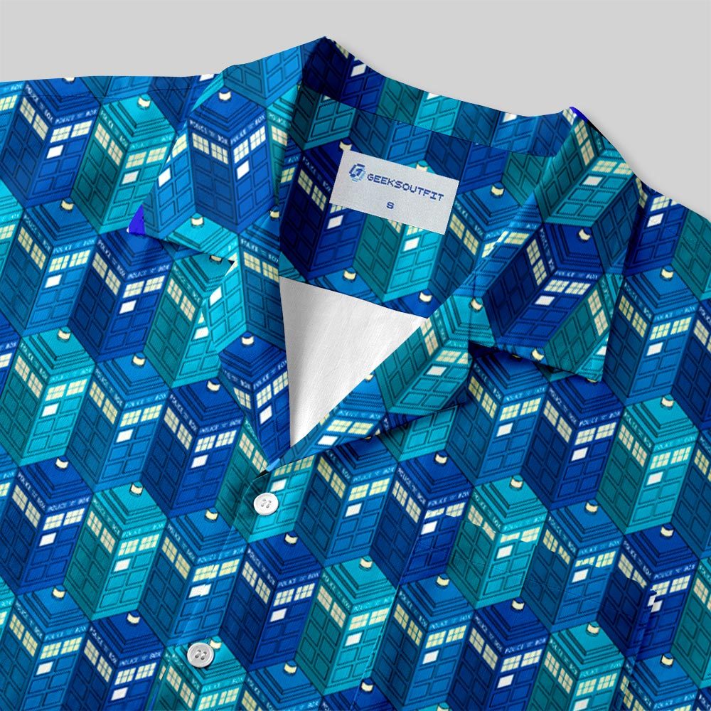 Blue Phone Booth Button Up Pocket Shirt