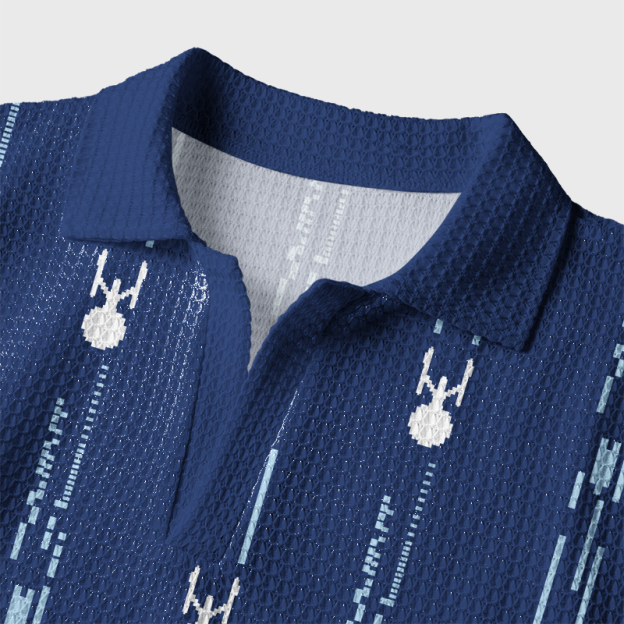 Enterprise Pixel Rain Geek Crochet Polo Shirt