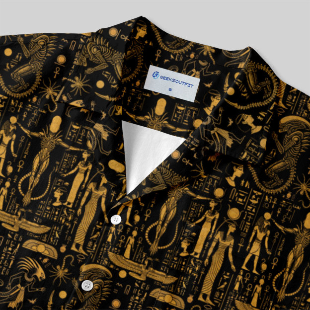 Egyptian Mural Alien Button Up Pocket Shirt