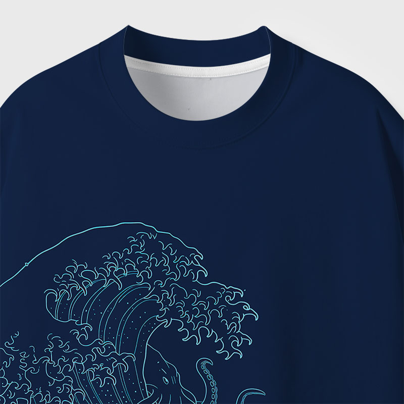 The Great Wave Kraken Geek Eco Oversized Graphic Tees