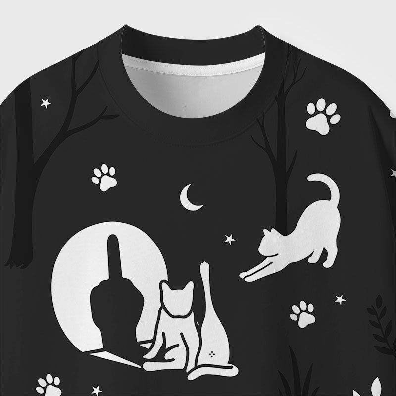 Midnight Sassy Cat Middle Finger Geek Eco Oversized Graphic Tees