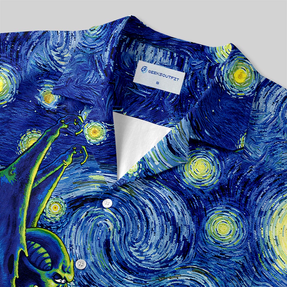 Cthulhu Starry Night Button Up Pocket Shirt