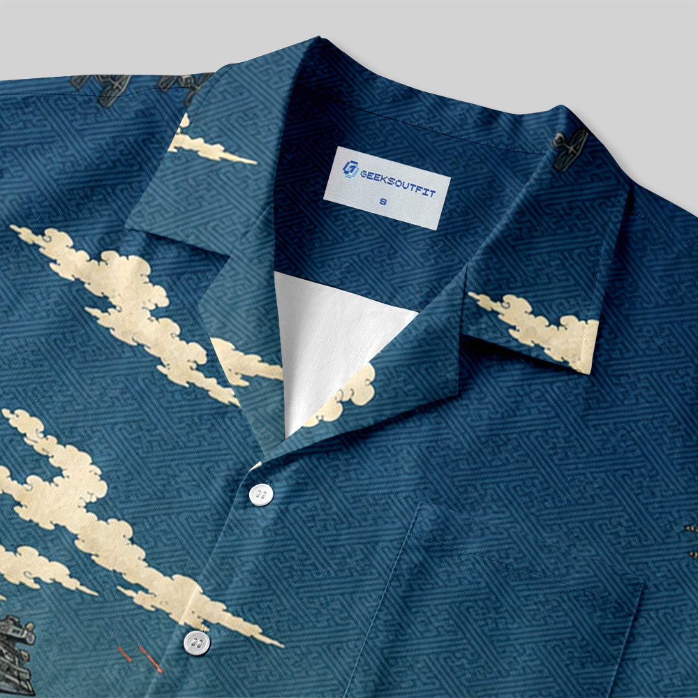Vintage Ukiyo-e Style Galactic Ice Planet Battle Button Up Pocket Shirt