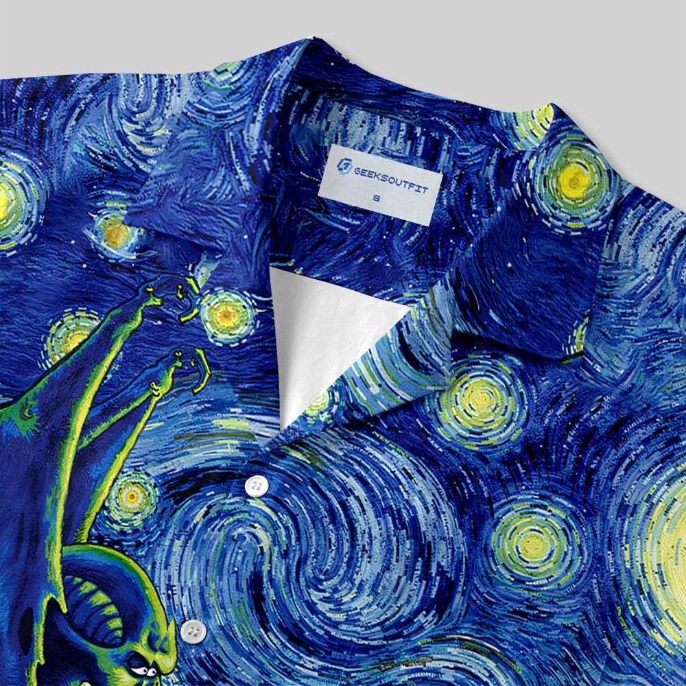Cthulhu Starry Night Button Up Pocket Shirt