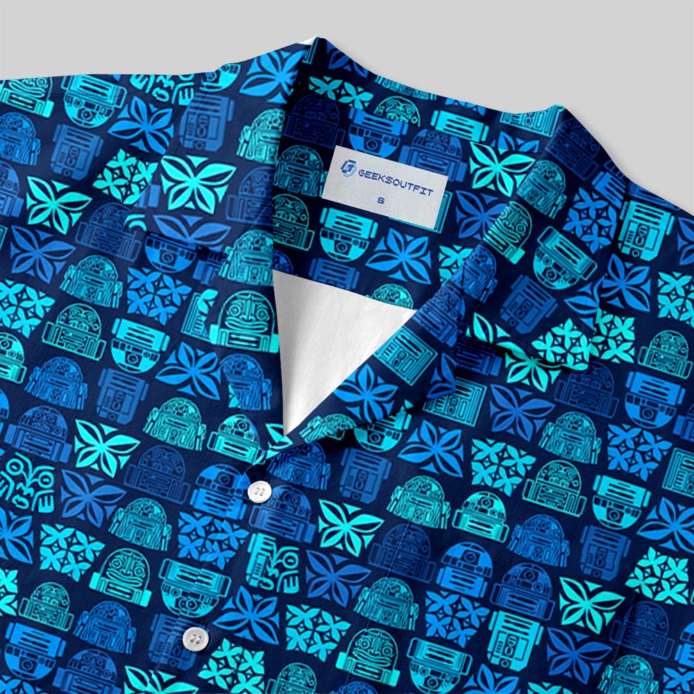 Robot Hawaiian Pattern Button Up Pocket Shirt