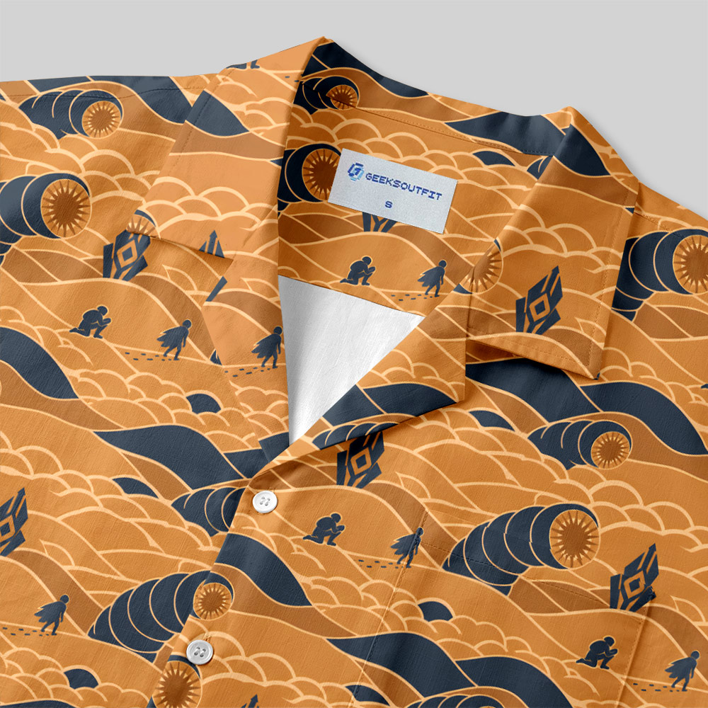 Sci-Fi Desert Worm Printed Button Up Pocket Shirt