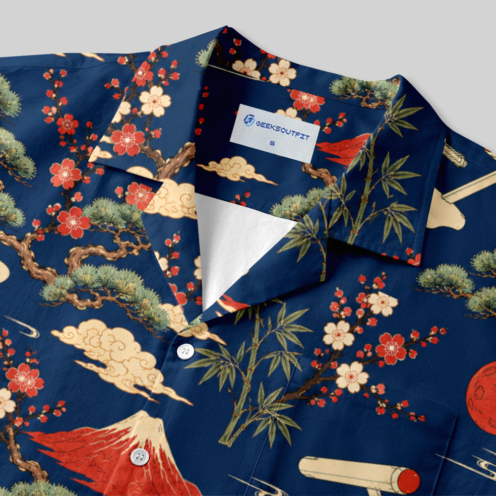 Sci-Fi Spaceship Ukiyo-e Style Button Up Pocket Shirt