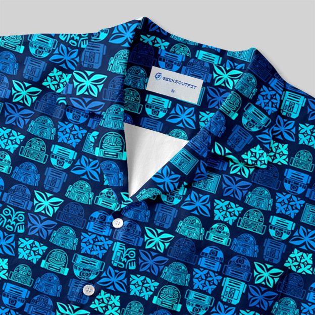 Robot Hawaiian Pattern Button Up Pocket Shirt