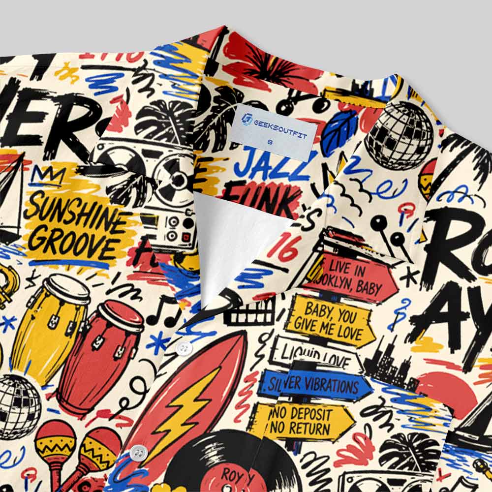 Sunshine Groove Graffiti Button Up Pocket Shirt