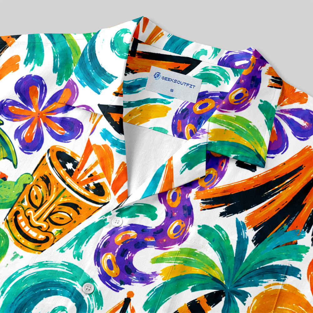 Surfing Cthulhu Tropical Hawaiian Button Up Pocket Shirt