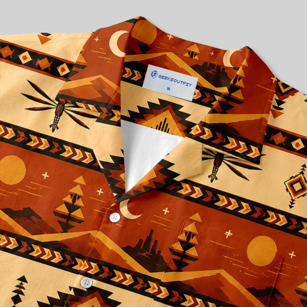 Desert Sandworm Geometric Sci-Fi Aztec Button Up Pocket Shirt