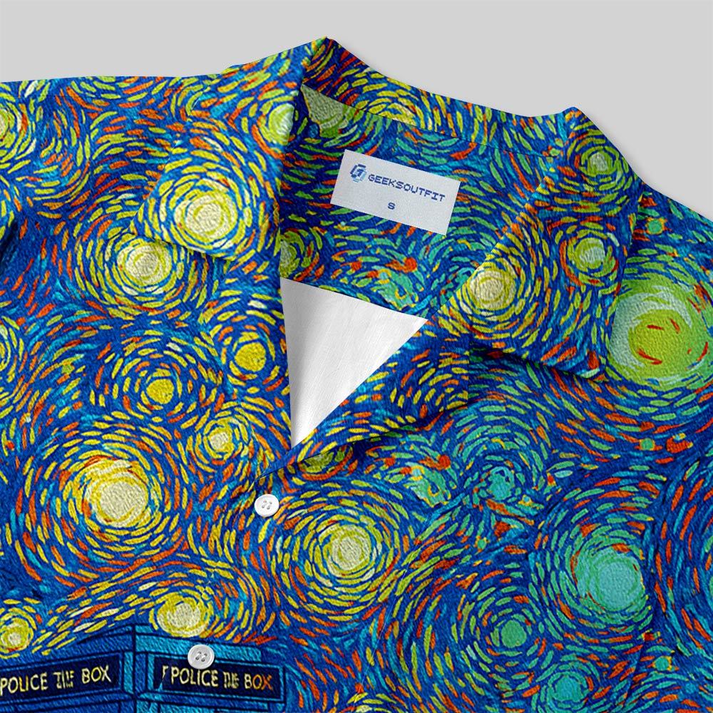 Starry Night Time Travel Machine Button Up Pocket Shirt