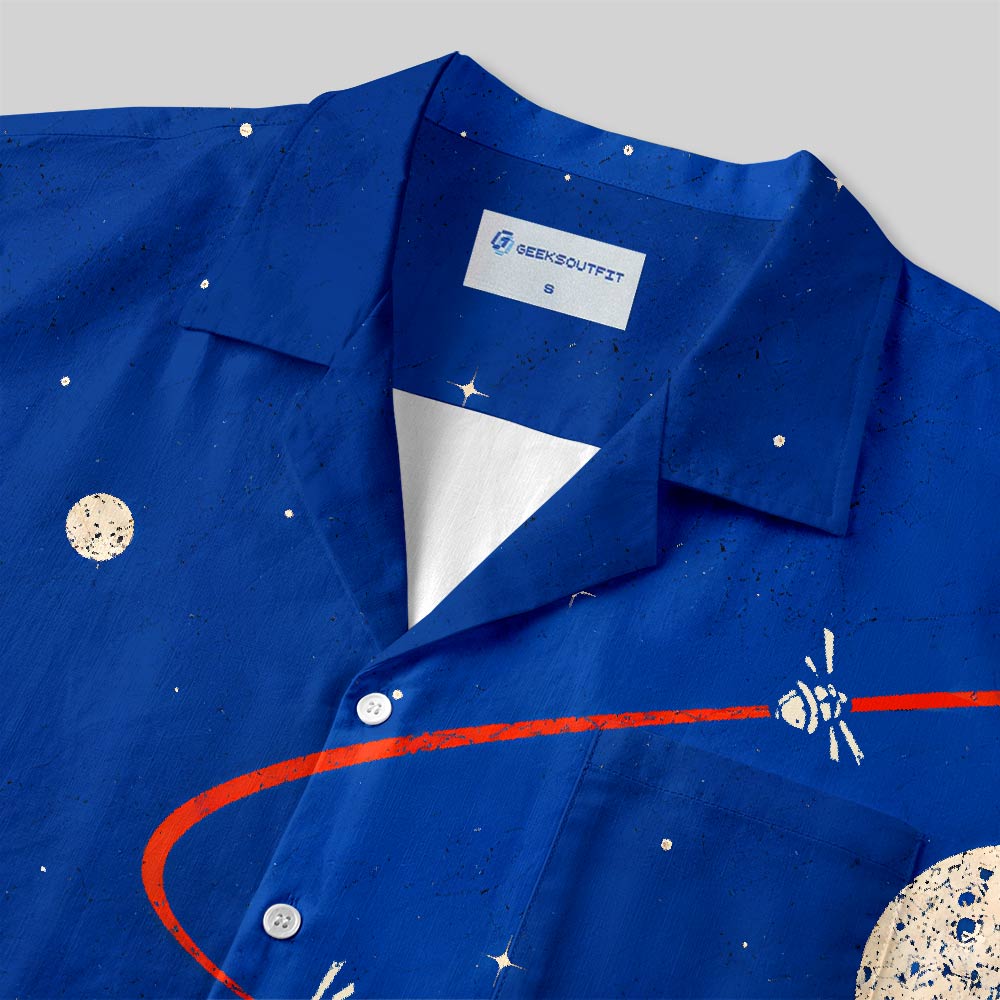 Astronomy Nerd Textured Moon Orbital Button Up Pocket Shirt