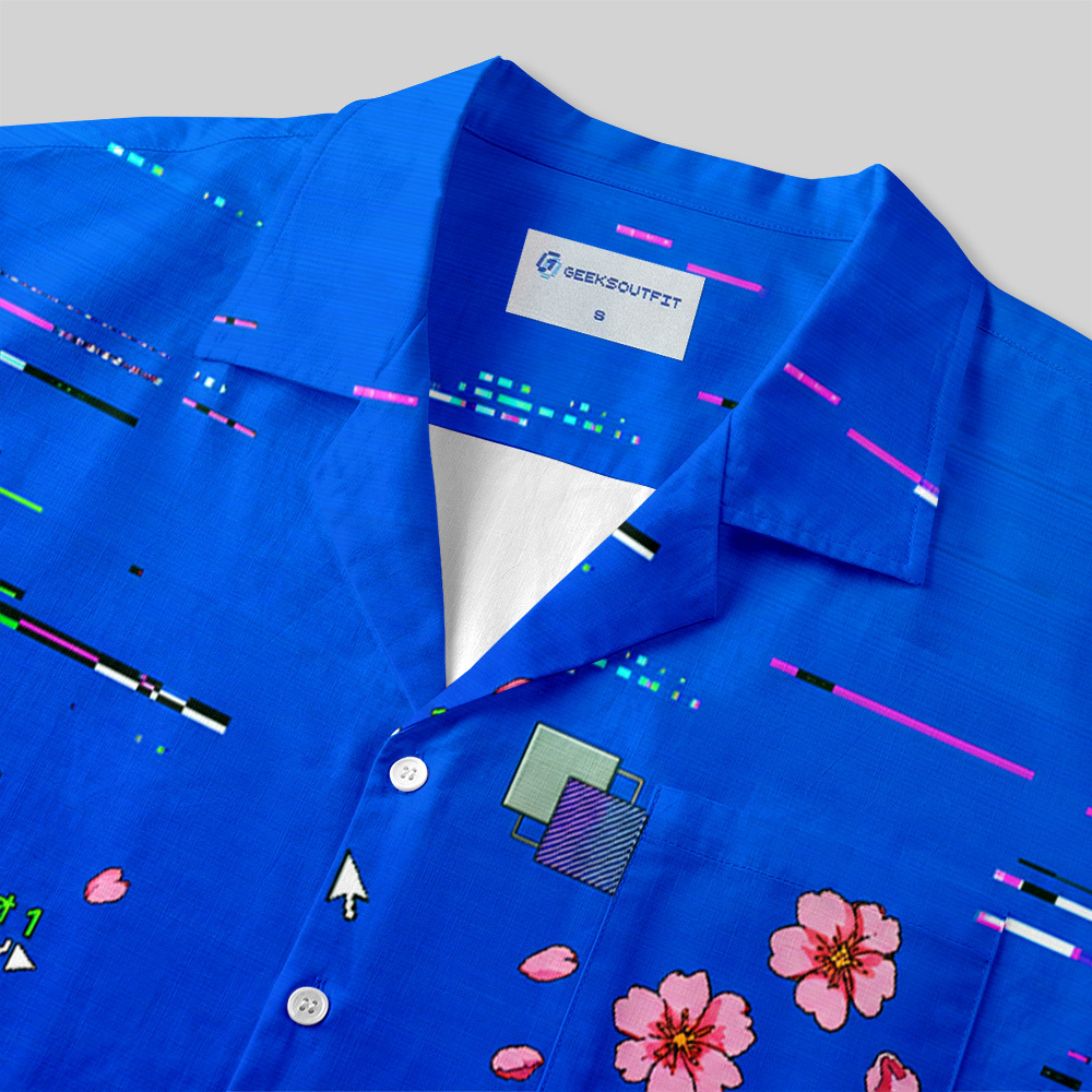 Vaporwave Desktop Retro OS Glitch Button Up Pocket Shirt